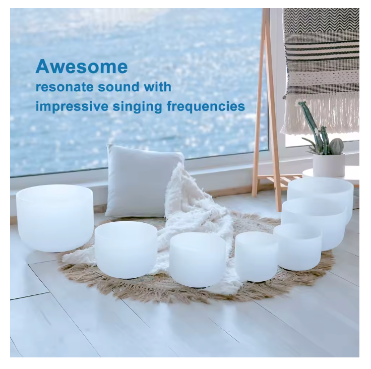 Frosted Crystal Singing Bowls 7 bowl chakra set