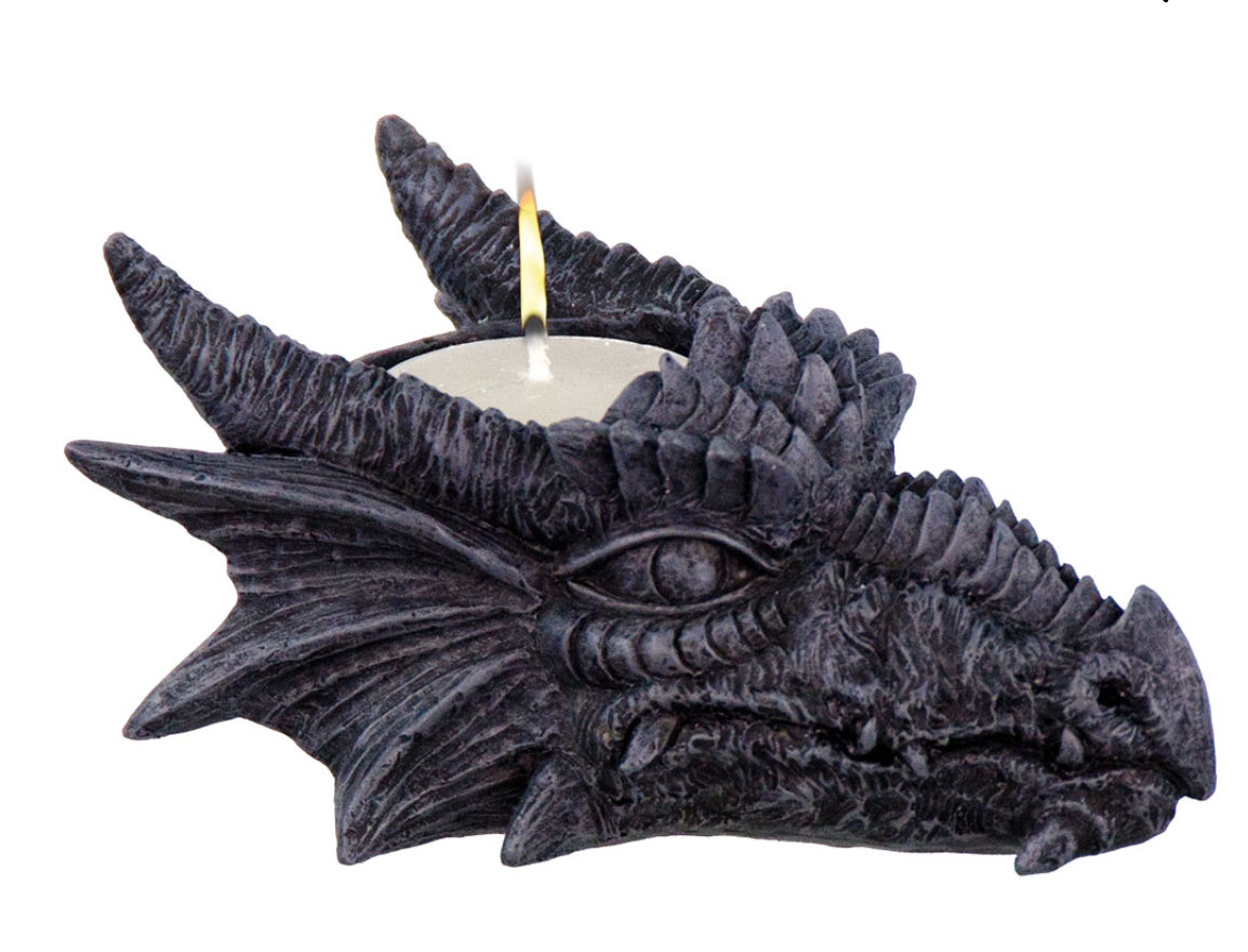 Resin T-Lite holder-dragon head – grey-2.5″H
