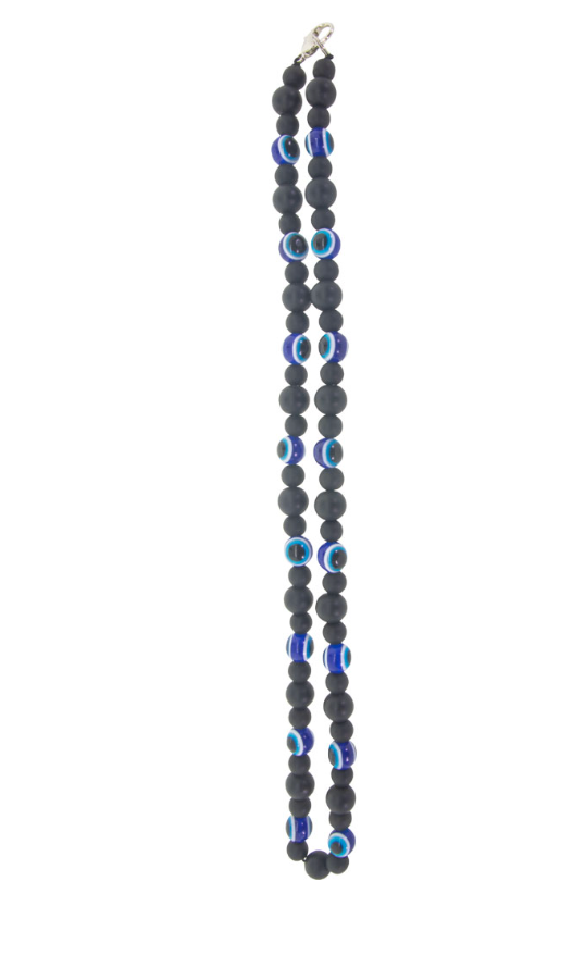EVIL EYE PROTECTION NECKLACE - BLACK GLASS BEADS