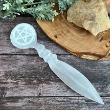 Selenite Athame with Pentacle 9.5"