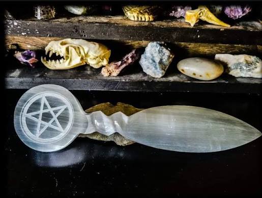 Selenite Athame with Pentacle 9.5"