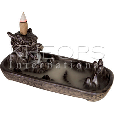 ceramic incense holder/ backflow - dragon head 6.5"x2.75"h