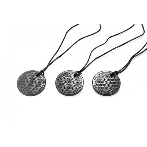 Shungite - Pendant Circle 30 mm   - ''Flower of Life''