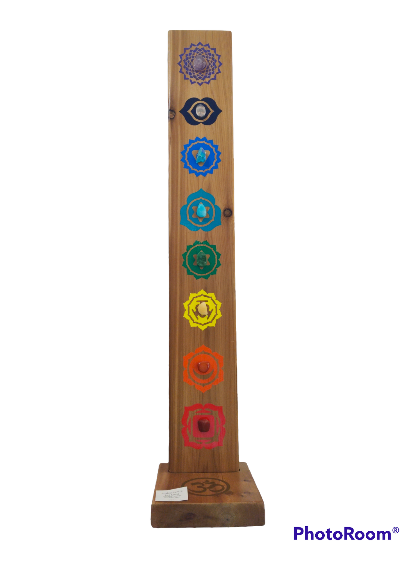 3' High Cedar Wood Chakra Centra Led Light Pillar w/ Stand